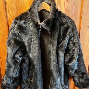 Reversible suede and faux fur car coat